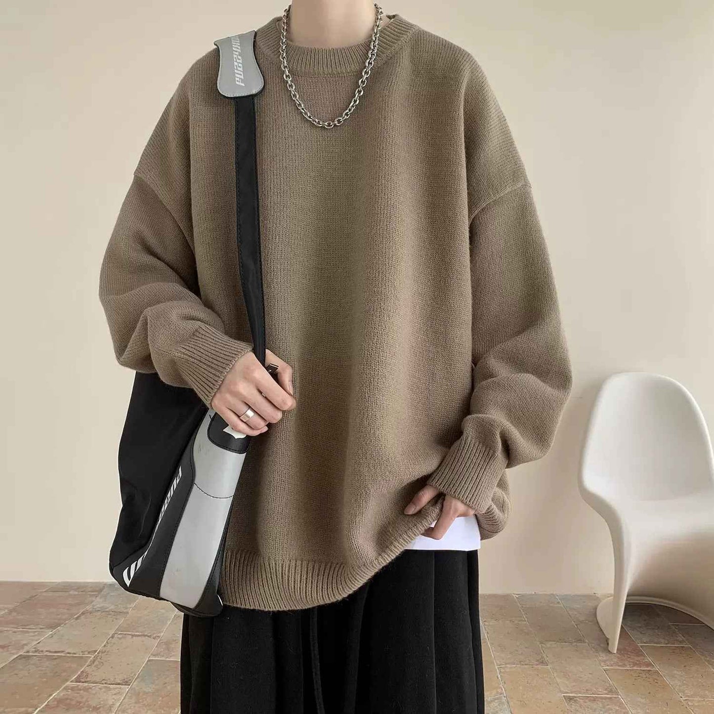 Korean Version New Round Neck Sweater Autumn Winter Men