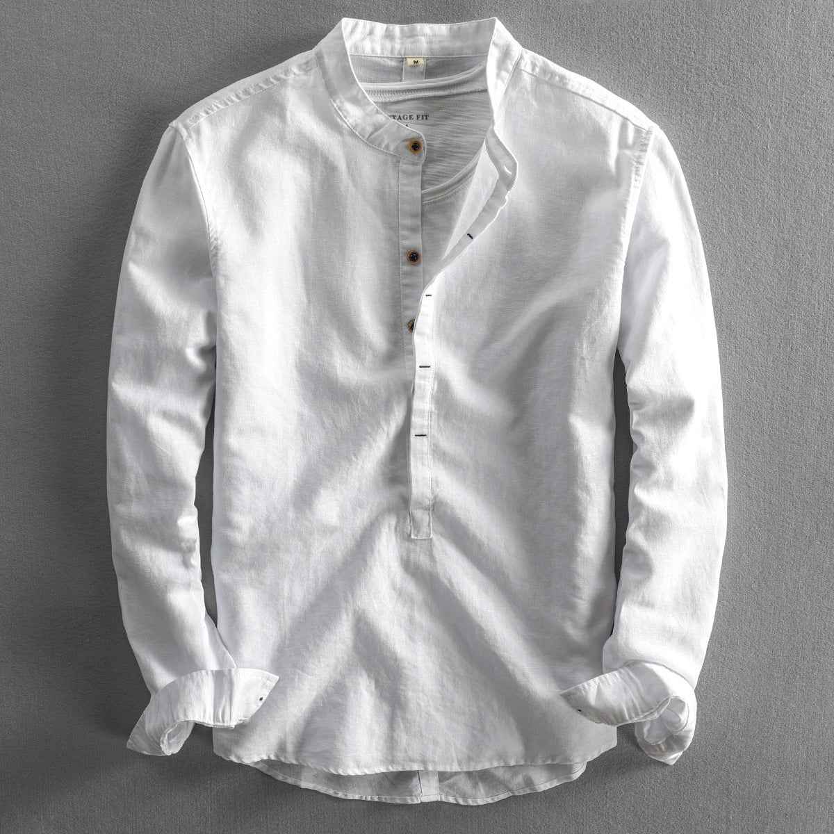 Men's Simple Casual Long Sleeve Linen Shirt - Loose Solid Color