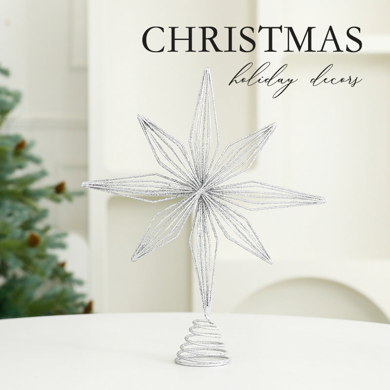 Christmas Metal Star Ornament - Eight Awn Champagne Gold Silver Decoration (25-30cm)