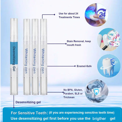 Teeth Profession Kit - 5X LED Light Tooth With 3pcs Pens,1 Desensitization Pen,1 Mouth Trays Restores Your White Smile,pefect Gift For Girlfriend - DropOnline.co