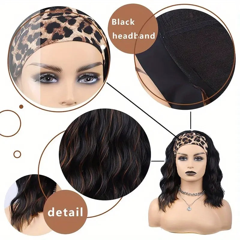 Fashion Water Wave Hairband Non-toxic Wig, Heat-resistant Synthetic Hair Band Elastic Cap, No Glue, Trendy Wave Style, Suitable For The Whole Scene.