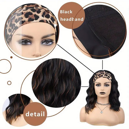 Fashion Water Wave Hairband Non-toxic Wig, Heat-resistant Synthetic Hair Band Elastic Cap, No Glue, Trendy Wave Style, Suitable For The Whole Scene. - DropOnline.co