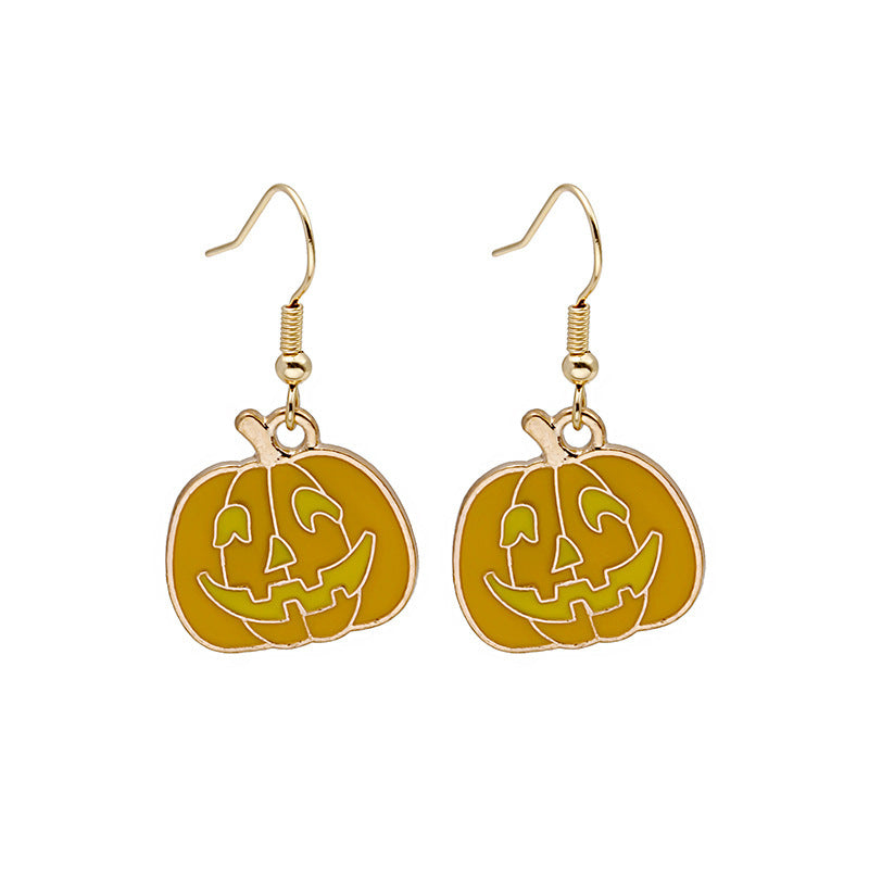 Halloween Pumpkin Earrings - Cute Spooky Oil Drop Alloy Jewelry