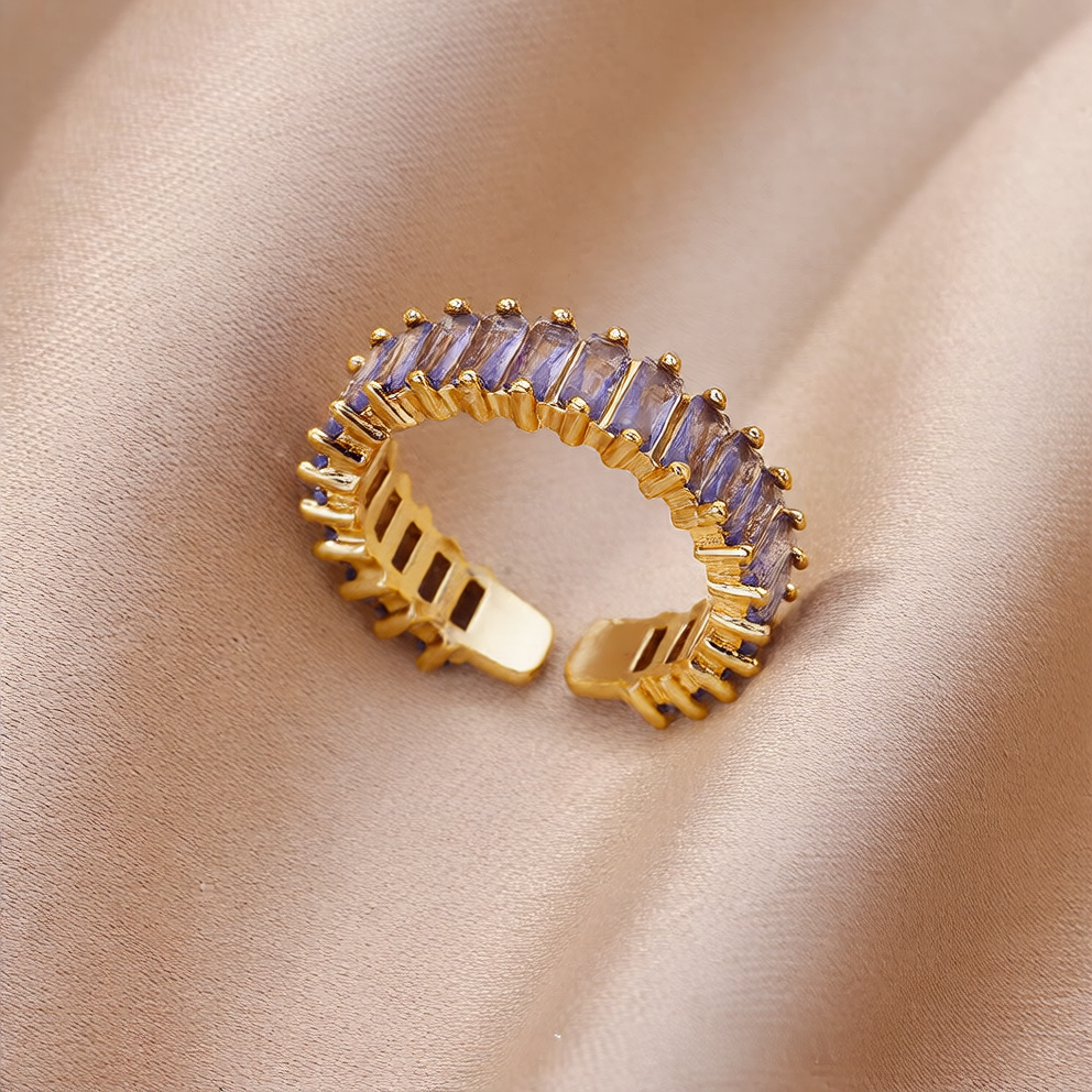 Colorful Zircon Open Ring - Adjustable Statement Piece
