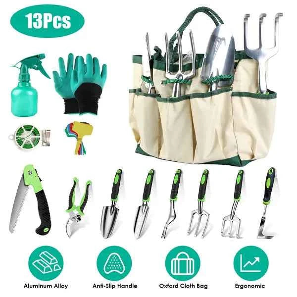 13Pcs Garden Tool Set Aluminum Alloy Gardening Hand Tools Starter Kit With Garden Bag Outdoor Hand Tools