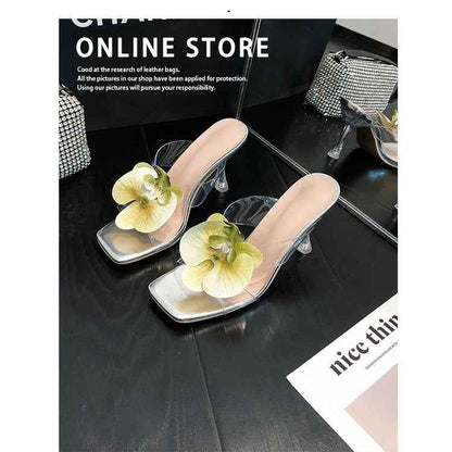 New Flower Decoration Export Large Size Women's High Heel Sandals