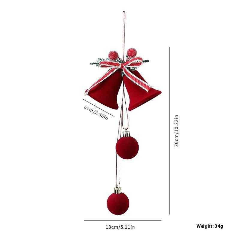 Christmas Flocked Bell Pendant - Wine Red Jingling Ornament Window Door Decoration - DropOnline.co
