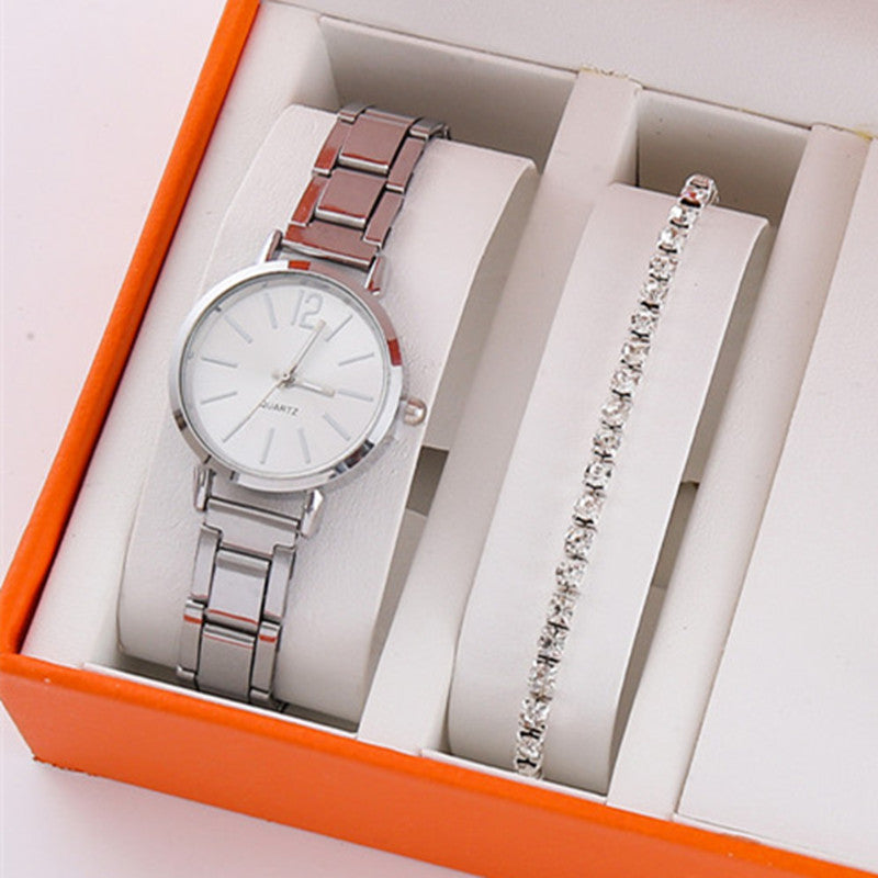 Gold Steel Band Quartz Watch - Elegant Bracelet Timepiece