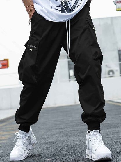 Men's Multi-Pocket Cargo Pants - Hip-Hop Streetwear Drawstring Trousers