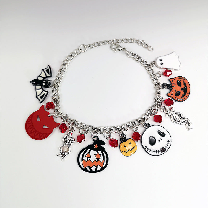 Halloween Bracelet - Pumpkin Skull Ghost Charm Jewelry