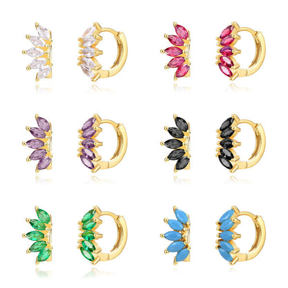 Ins Style Color Zircon All-match Earrings Symmetrical Horse Eye Stone - DropOnline.co