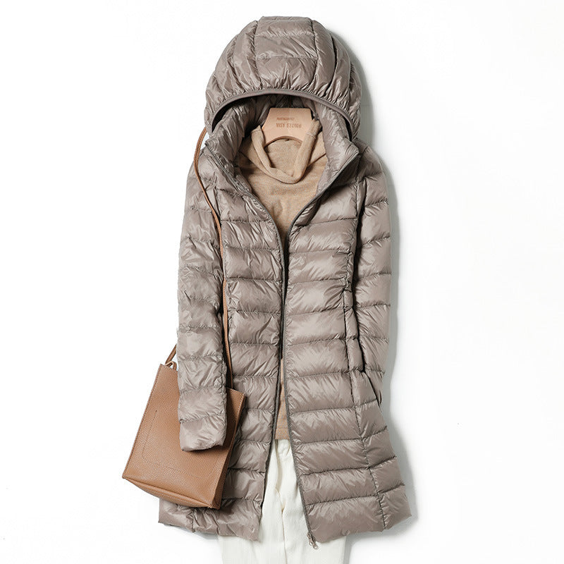Mid-Length Lightweight Down Jacket for Women - Premium Insulated Coat