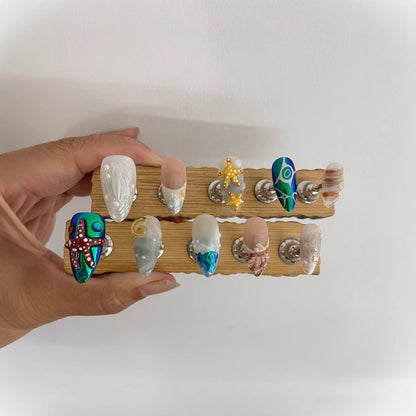 Hand-painted Happy Underwater World White Advanced Long Manicure - DropOnline.co