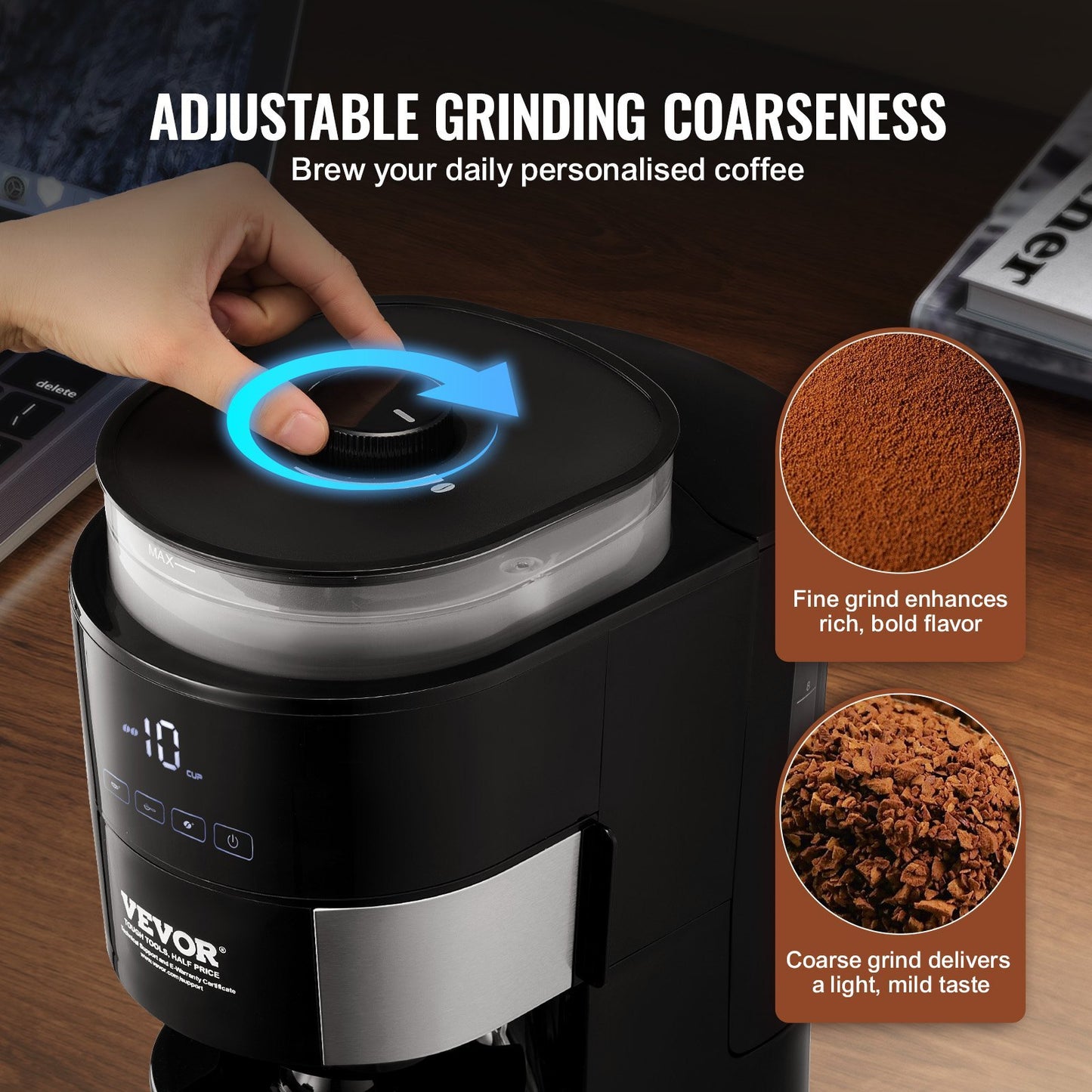 VEVOR 10-Cup Drip Coffee Machine - Professional 3 Brew Strength Control