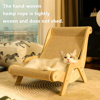 Natural Wood Durable Sisal Cat Hammock With Scratching Board - Multifunctional Indoor Cat Furniture, Ergonomic Lounger For Rest And Play, Scratch-Resistant And Wear-Resistant - DropOnline.co