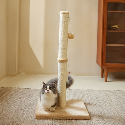 Extra Thick Indoor Cat Scratching Post With Hanging Ball Toy - Durable Fiberboard Claw-Friendly Surface For Cats, Sturdy & Safe Design For Play And Relaxation, Cat Scratcher - DropOnline.co