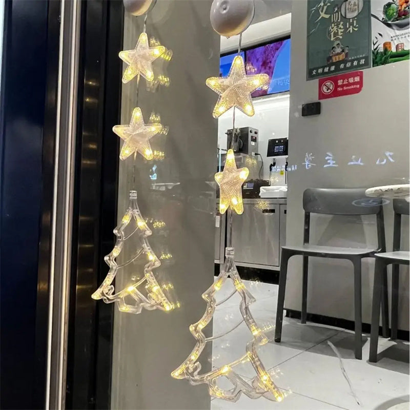 Christmas LED Suction Cup Window Lights 3-Pack - Star Tree Snowflake Hanging Ornaments