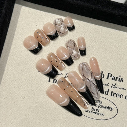 French Black Edge Classic Style Handmade Wearable Manicure - DropOnline.co