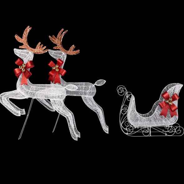 3-Piece Lighted Set - 2 Reindeer & Sleigh with 270 LED White Lights - DropOnline.co