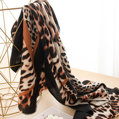 Leopard Print Artificial Cashmere Scarf Women's Warm Scarf Winter - DropOnline.co