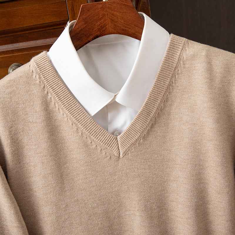 Knitted Sweater V-neck Men's Pullover Base Shirt
