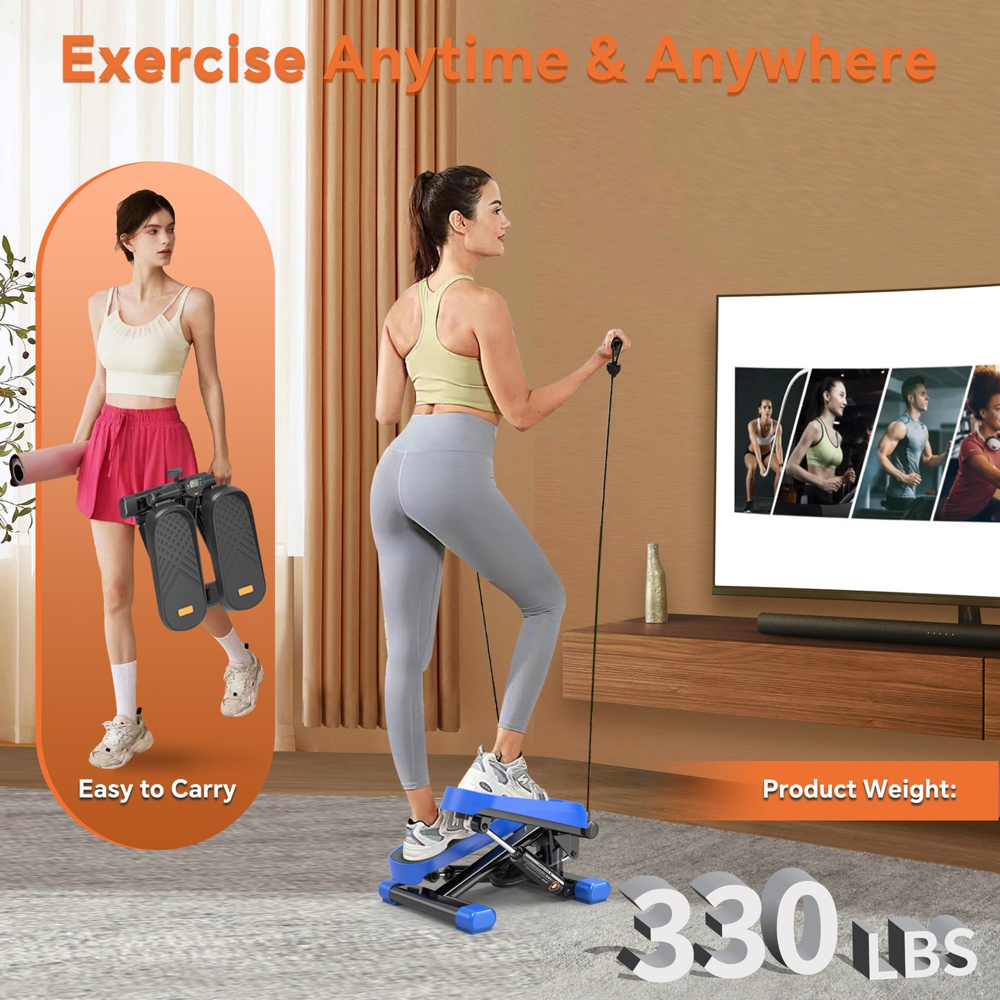 Mini Stepper Exercise Equipment - 330LBS Capacity with LCD Monitor