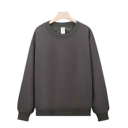 Heavy Chinese Cotton Round Neck Sweater Solid Color Korean Style Loose Casual Long Sleeves
