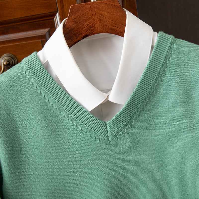 Knitted Sweater V-neck Men's Pullover Base Shirt