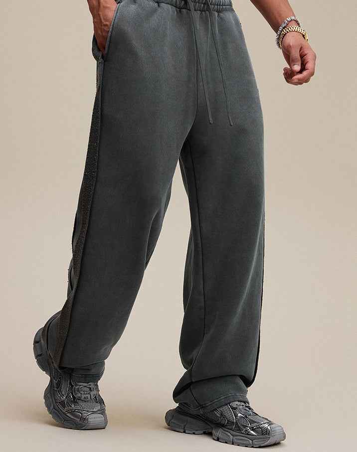 Trendy West Coast Vintage Brushed Fleece Distressed Sweatpants Casual Pants For Men
