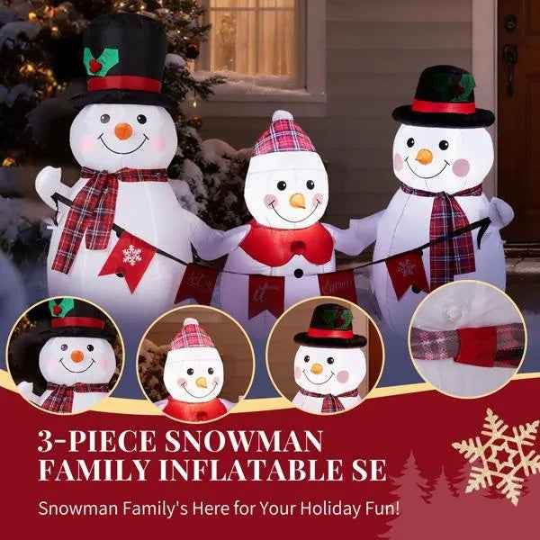 6.2FT Inflatable Christmas Snowman Family - LED Lighted Yard Decoration with Bunting - DropOnline.co
