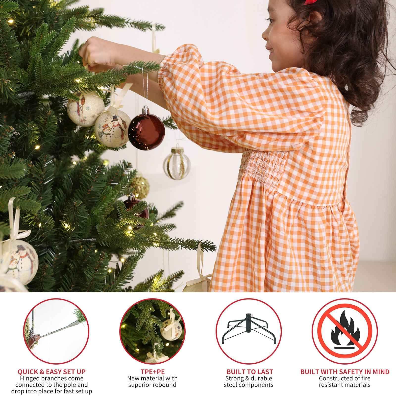 Fraser Slim Fir 7.5ft Christmas Tree Pre-Lit Artificial With 3,429 Branch Tips & 792 Low-Voltage Warm LED Lights, Foldable Stand & Realistic Flame-Resistant Branches