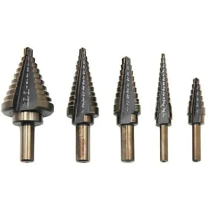 5pcs Baked Yellow Hair Black Step Drill Triangular Shank High-speed Steel Pagoda Drill Hole Opener Set