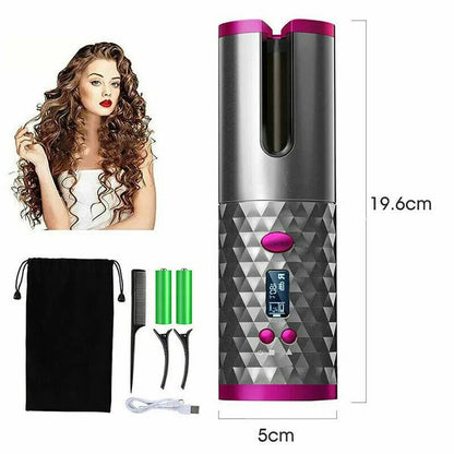 Hair Curler LCD Cordless Auto Rotating Waver Curling Iron Ceramic Wireless USA - DropOnline.co