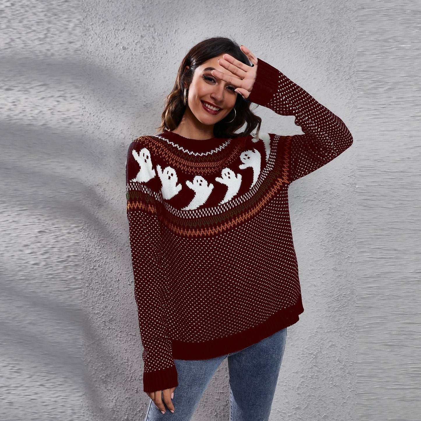 Halloween Ghost Polka Dot Sweater - Women's Loose Knitted Top