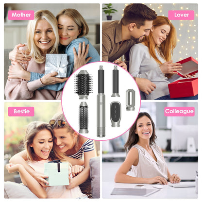 1Pc 6 In 1 Hot Air Styler Volumizer Straightener Curler Dryer Automatic Wrap Styler Hair Dryer Brush Set With 3 Temp Settings ALCI Plug Glove Cable Zip Tie - DropOnline.co