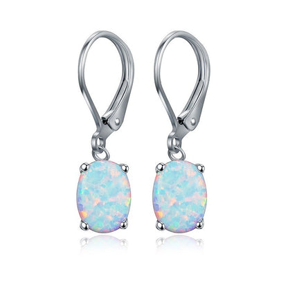 Four-claw Oval Opal Earrings European And American Ornament - DropOnline.co