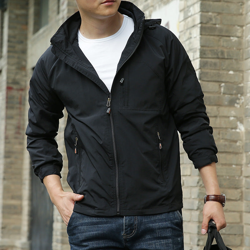 Men's Fashion Solid Color Single Outdoor Jacket - Casual Windproof Outerwear