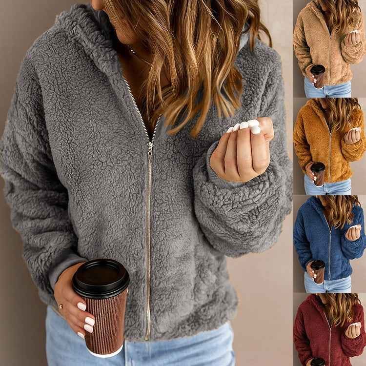 Women's Casual Hooded Long Sleeve Pullover Plush Coat