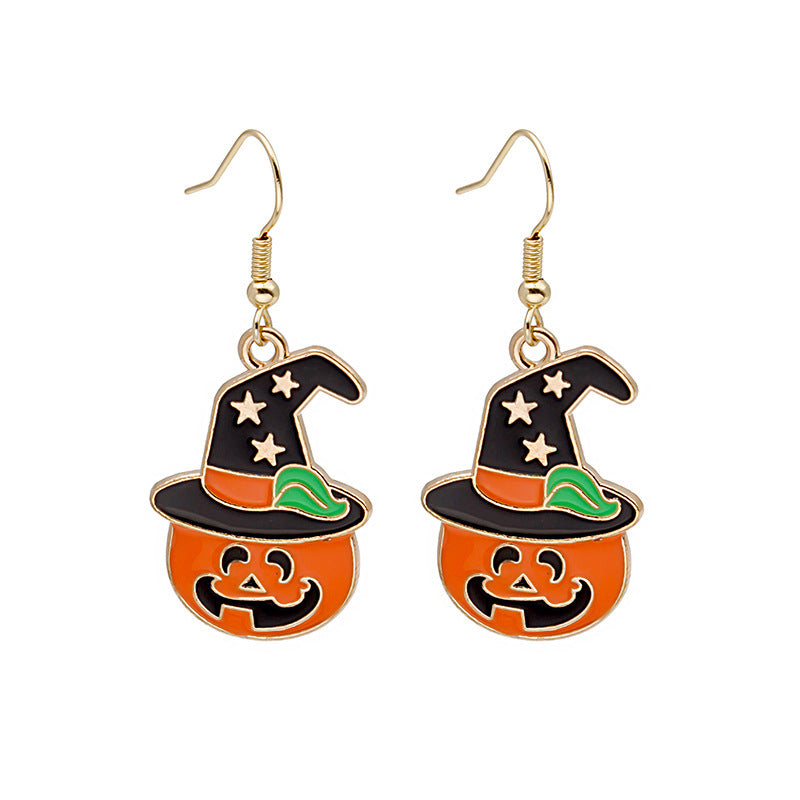 Halloween Pumpkin Earrings - Cute Spooky Oil Drop Alloy Jewelry