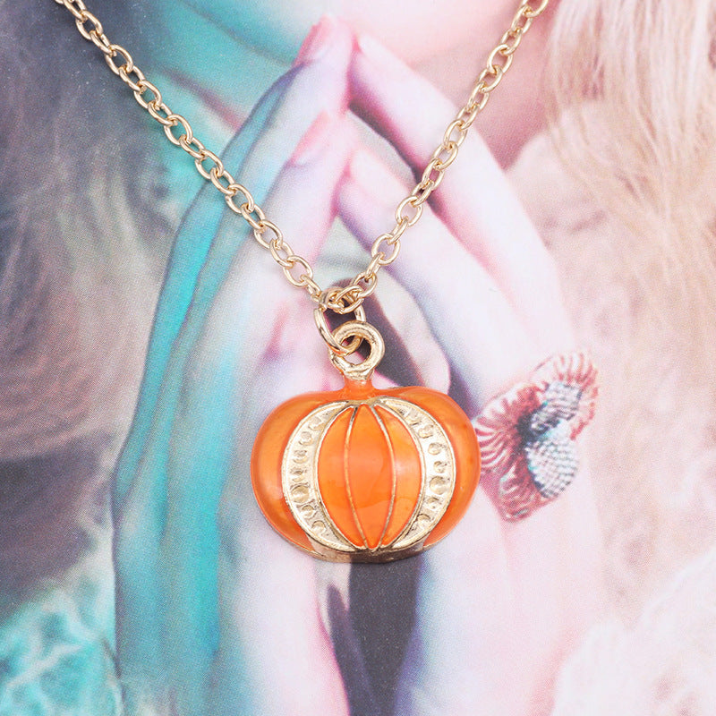 Halloween Pumpkin Cat Necklace - Oil Drop Clavicle Chain Pendant