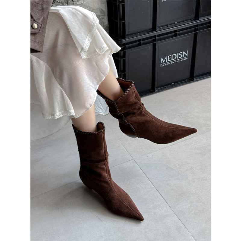 Pointed Toe Chunky Heel Brown Vintage Western Cowboy Boots
