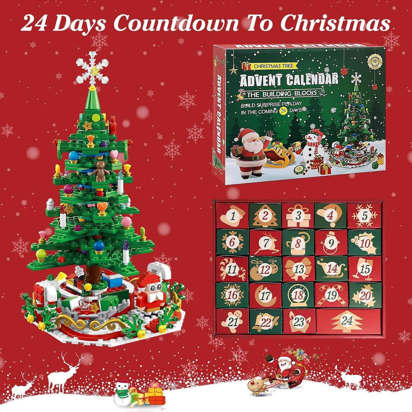 2025 Christmas Tree Building Set with LED Light - 24 Days Advent Calendar for Kids