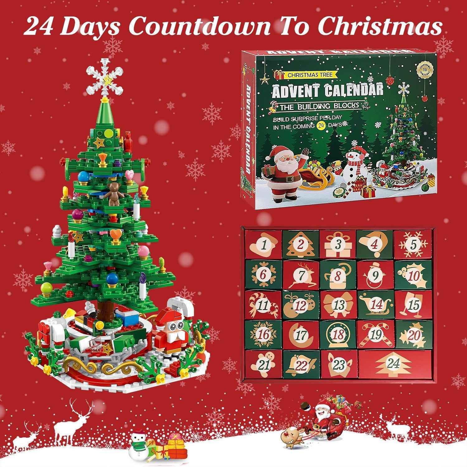 2025 Christmas Tree Building Set with LED Light - 24 Days Advent Calendar for Kids
