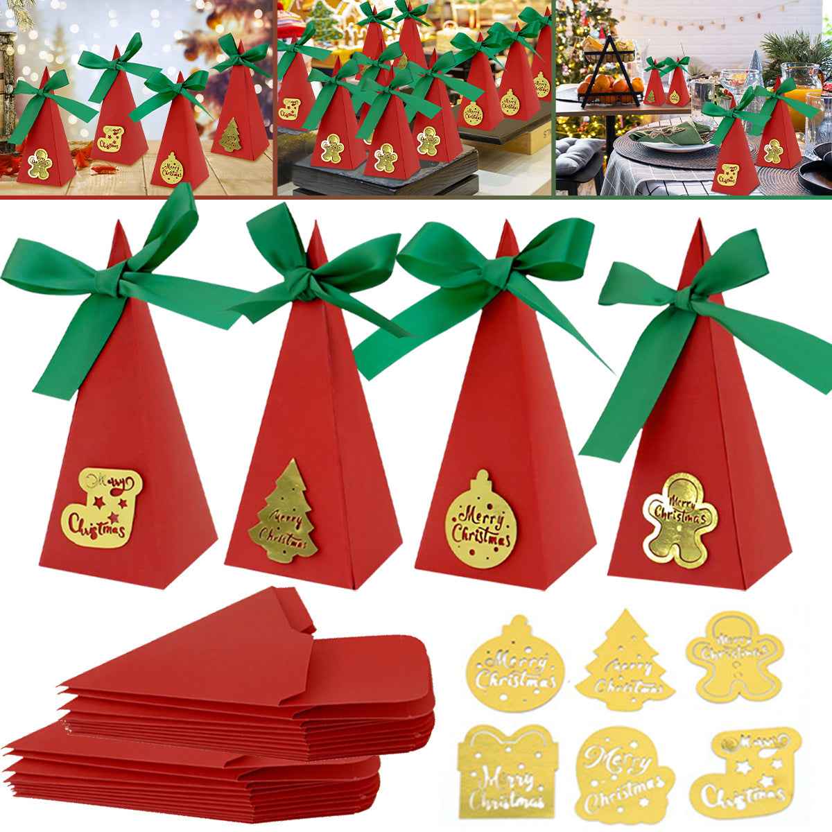 20 Packs Christmas Treat Boxes - Pre-Assembled Triangle Goody Boxes - DropOnline.co
