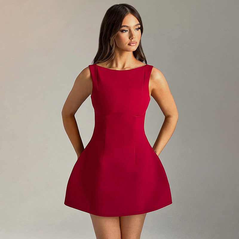 Waist-Cinching Sleeveless Dress - Flattering Silhouette for Women