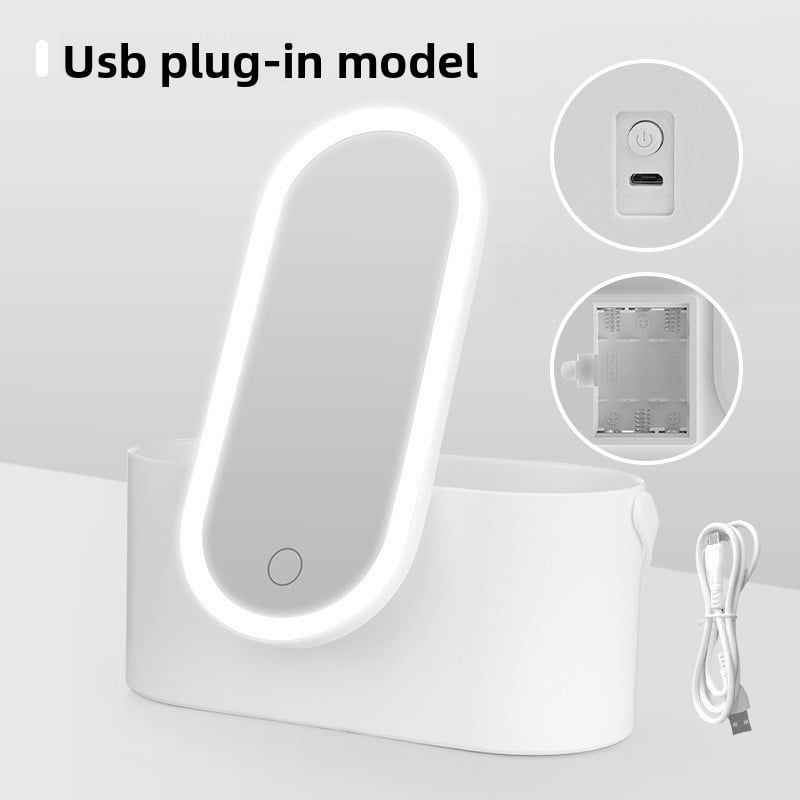 LED Cosmetic Mirror with Storage Box - Portable Travel Vanity Mirror with USB-C & Battery Power