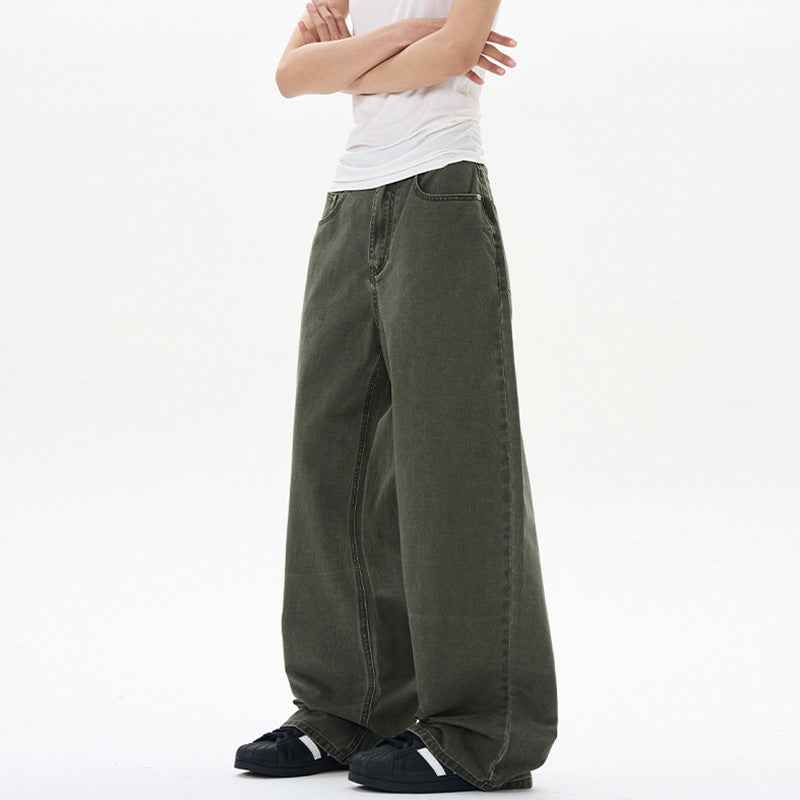 Pure Cotton Stone-washed Casual Straight-leg Men's Solid Loose Pants