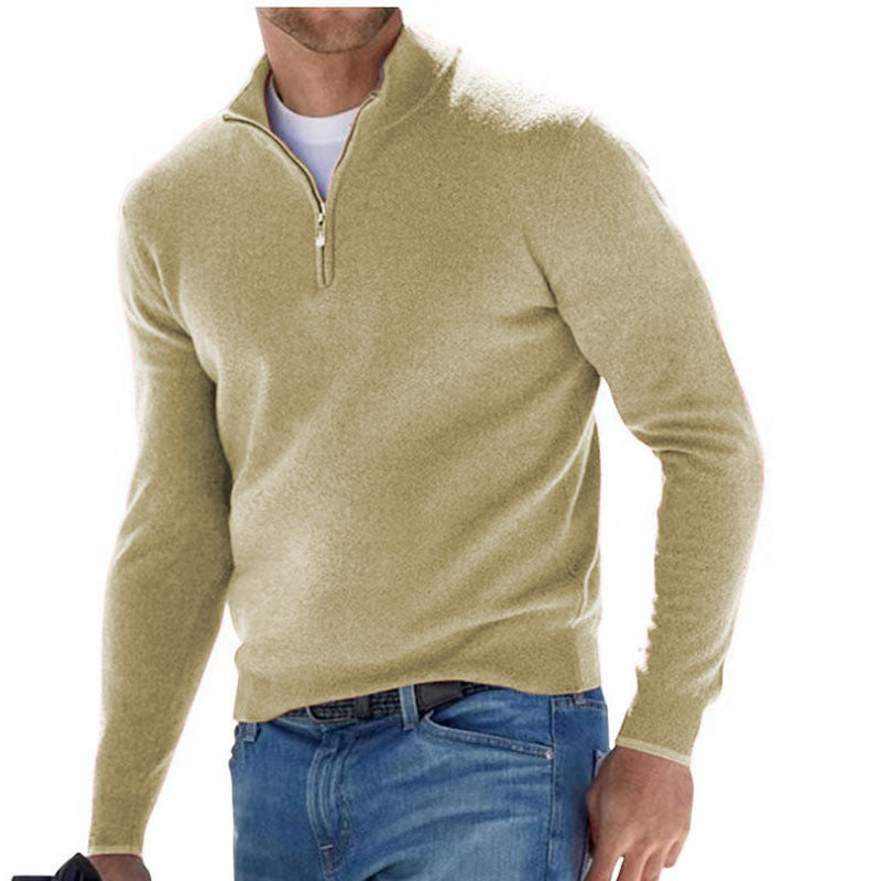 Men's Fashion Casual Long Sleeve V-Neck Cashmere Zipper Top - Premium Comfort
