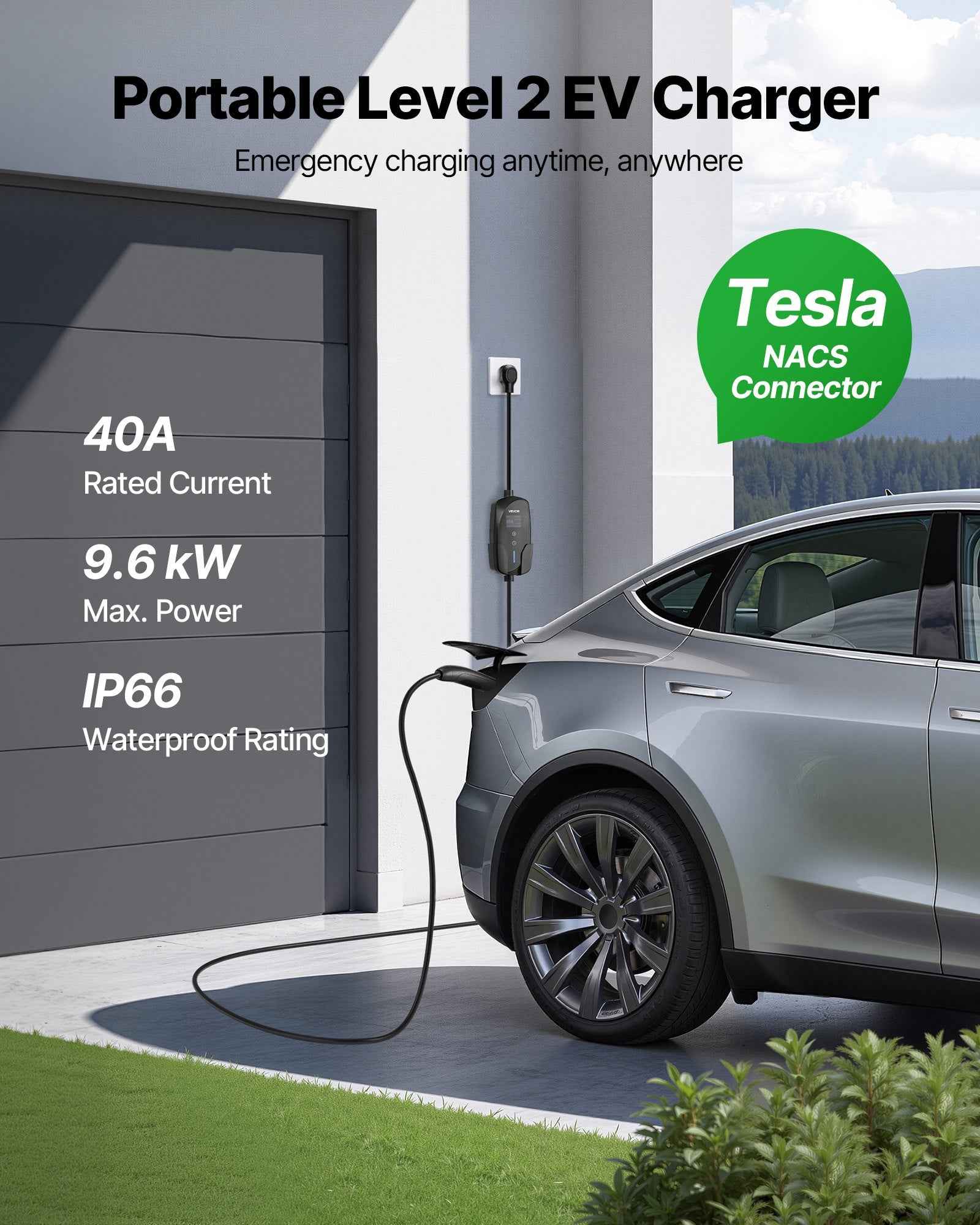 Level 2 Tesla Charger 40A EV Charger 240V NEMA 14-50P With 25 Ft Cable