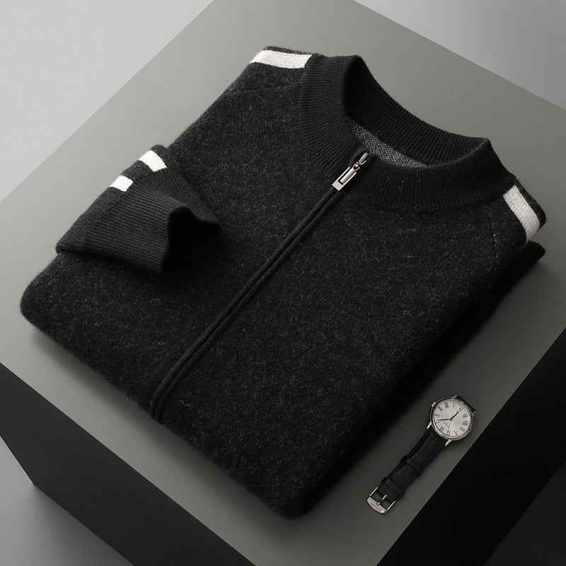 Fashionable All-match Casual Woolen Sweater Four Flat Air Layer Thickened Half Turtleneck Pure Wool Cardigan